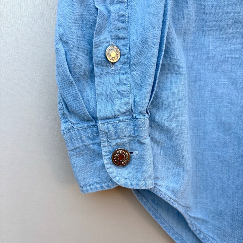 Ralph Lauren Country Mens Vintage S Blue Chambray Work Shirt Cotton Button Up - Picture 7 of 8
